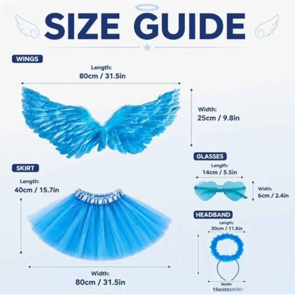 Blue Angel Costume Set with Wings, Tutu, Headband, and Glasses